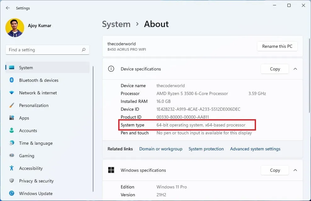 Проверка системы в разделе «О программе»
