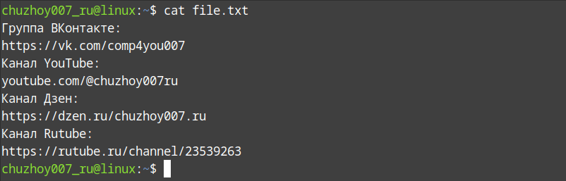 Просмотр одного файла Просмотр одного файла в терминале cat file.txt
