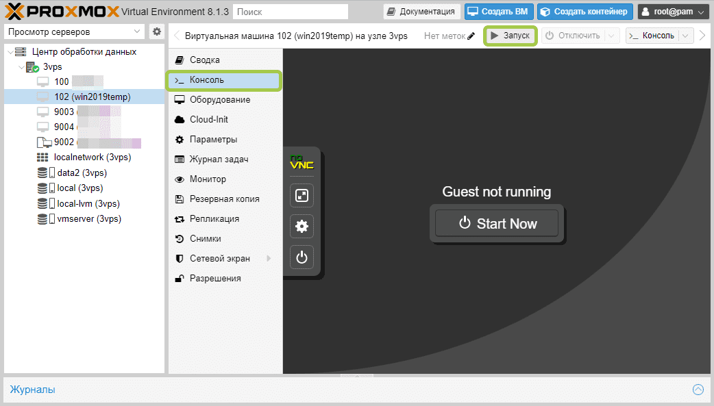 Запуск консоли Windows Server 2019 в Proxmox