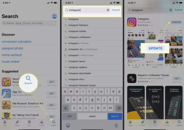 Нажмите Обновить справа от списка приложений Instagram.