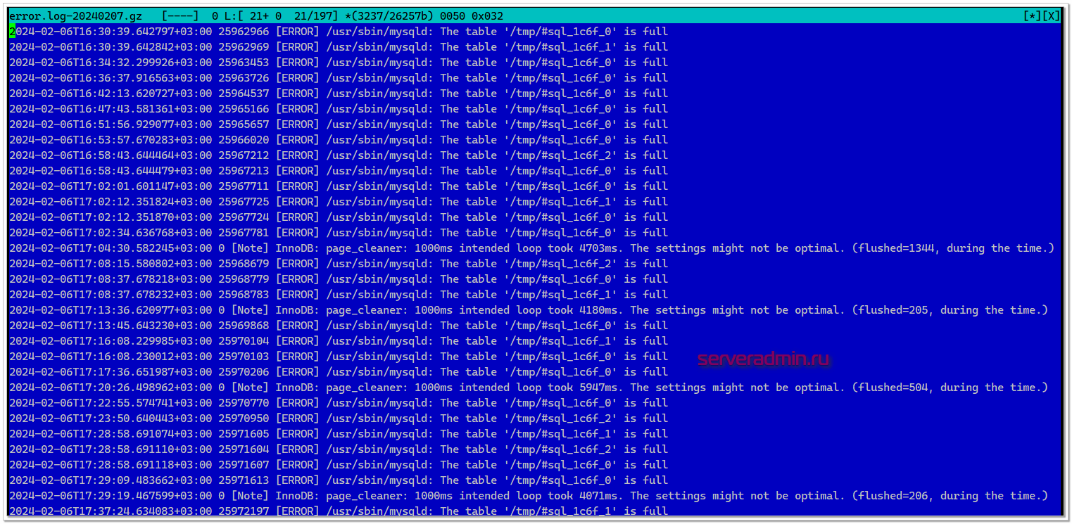 /usr/sbin/mysqld: The table '/tmp/#sql_1c6f_1' is full