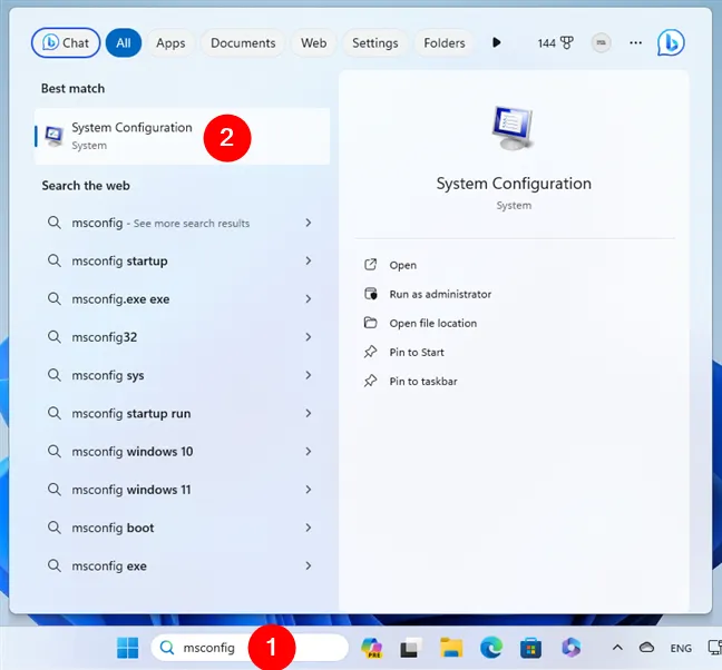 Открытие msconfig (конфигурация системы) в Windows 11