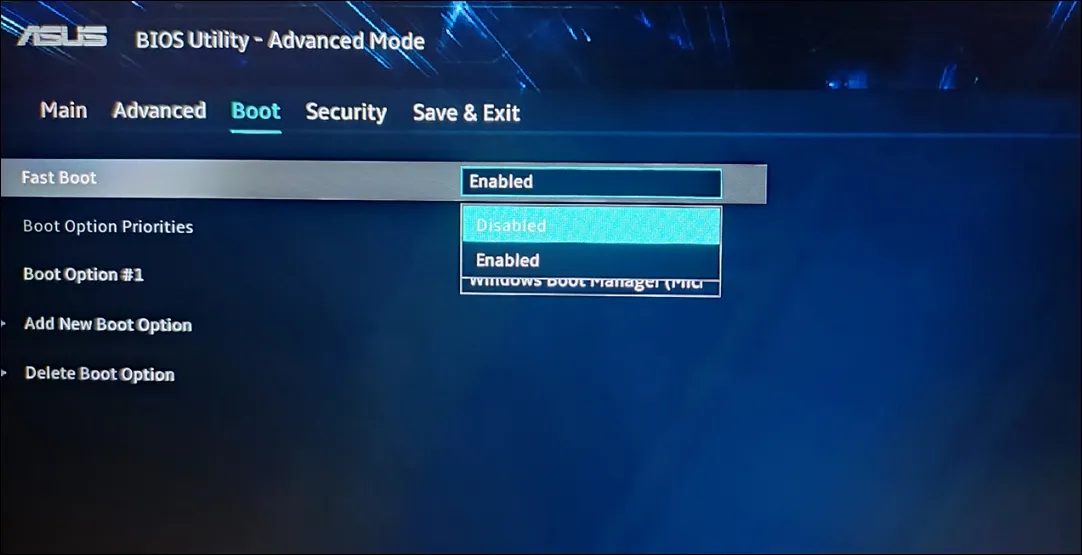 Отключить быструю загрузку