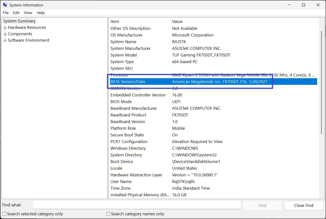 Версия биоса