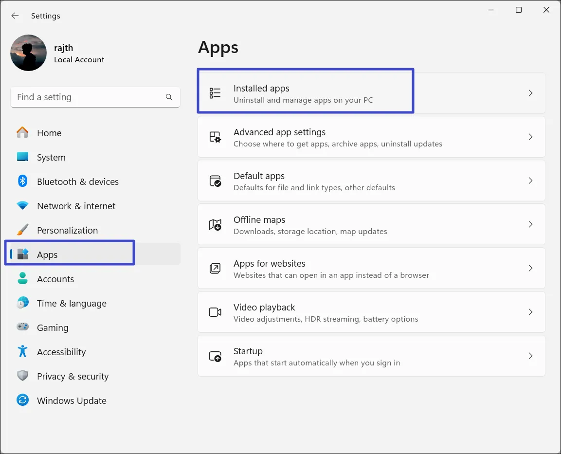 Установленные приложения