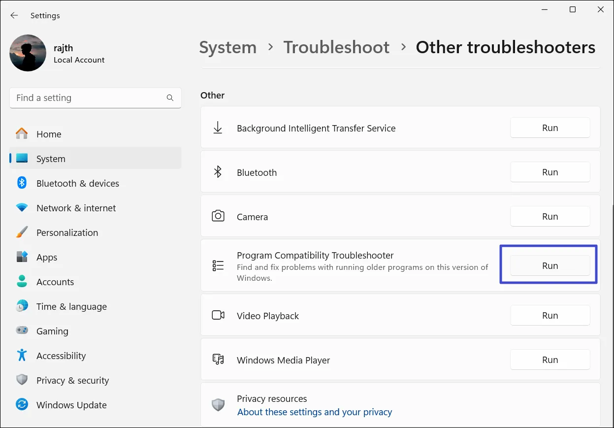 Нажмите «Выполнить».
