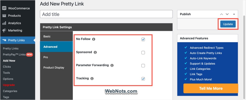 Расширенные настройки для короткого URL-адреса