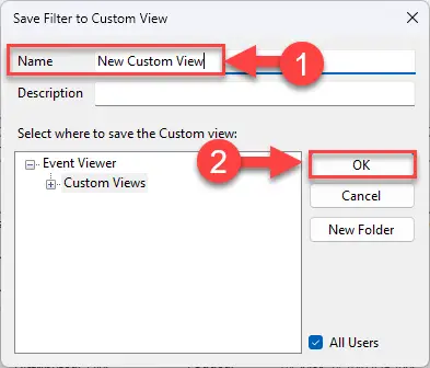 Присвоить имя пользовательскому представлению событий