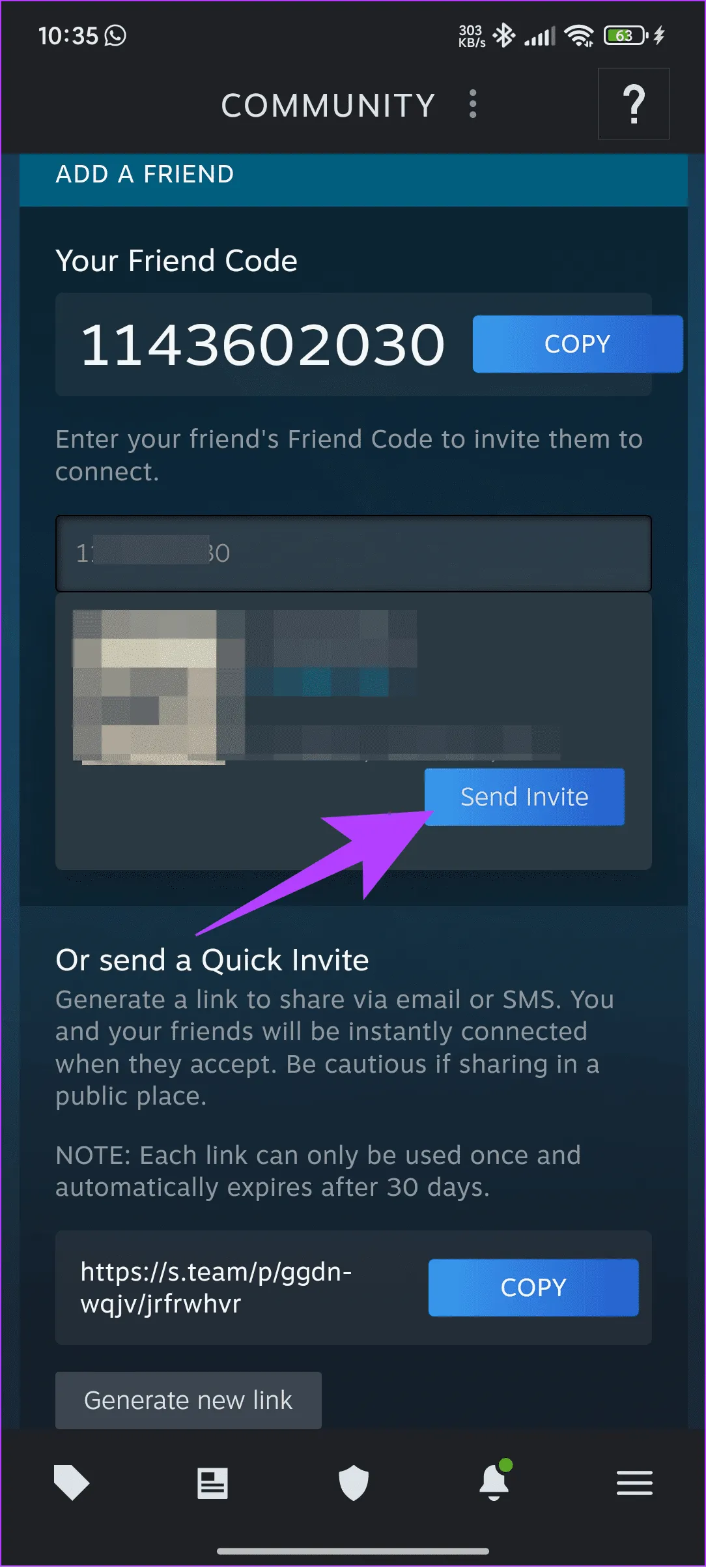 Выберите «Отправить приглашение».