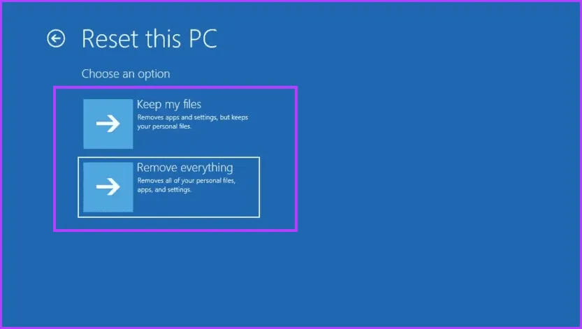 Выберите «Сохранить мои файлы» или «Удалить все».