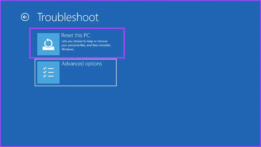 Нажмите «Сбросить настройки этого компьютера».