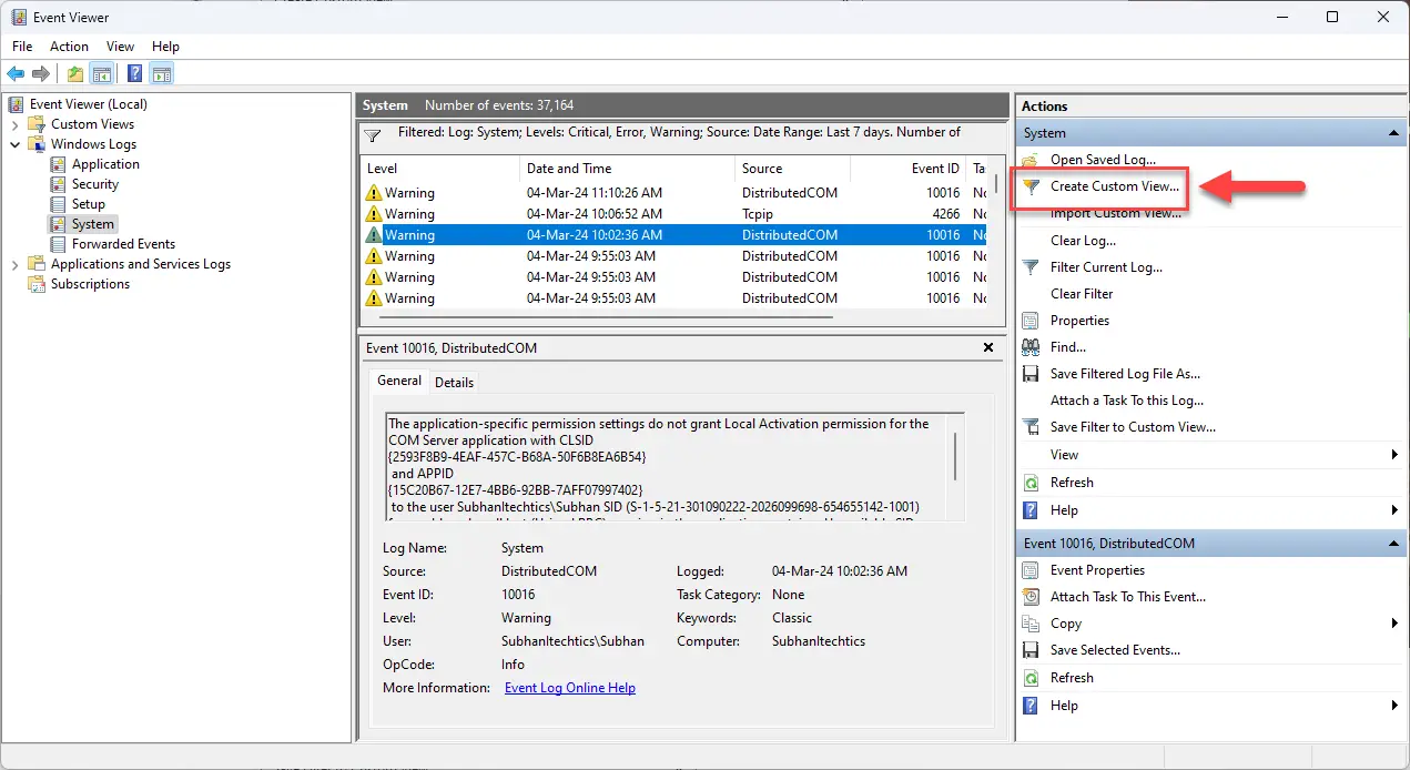 Создайте собственный фильтр в средстве просмотра событий.