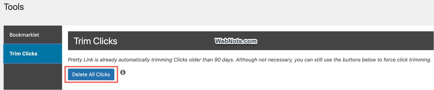 Удалить данные о кликах