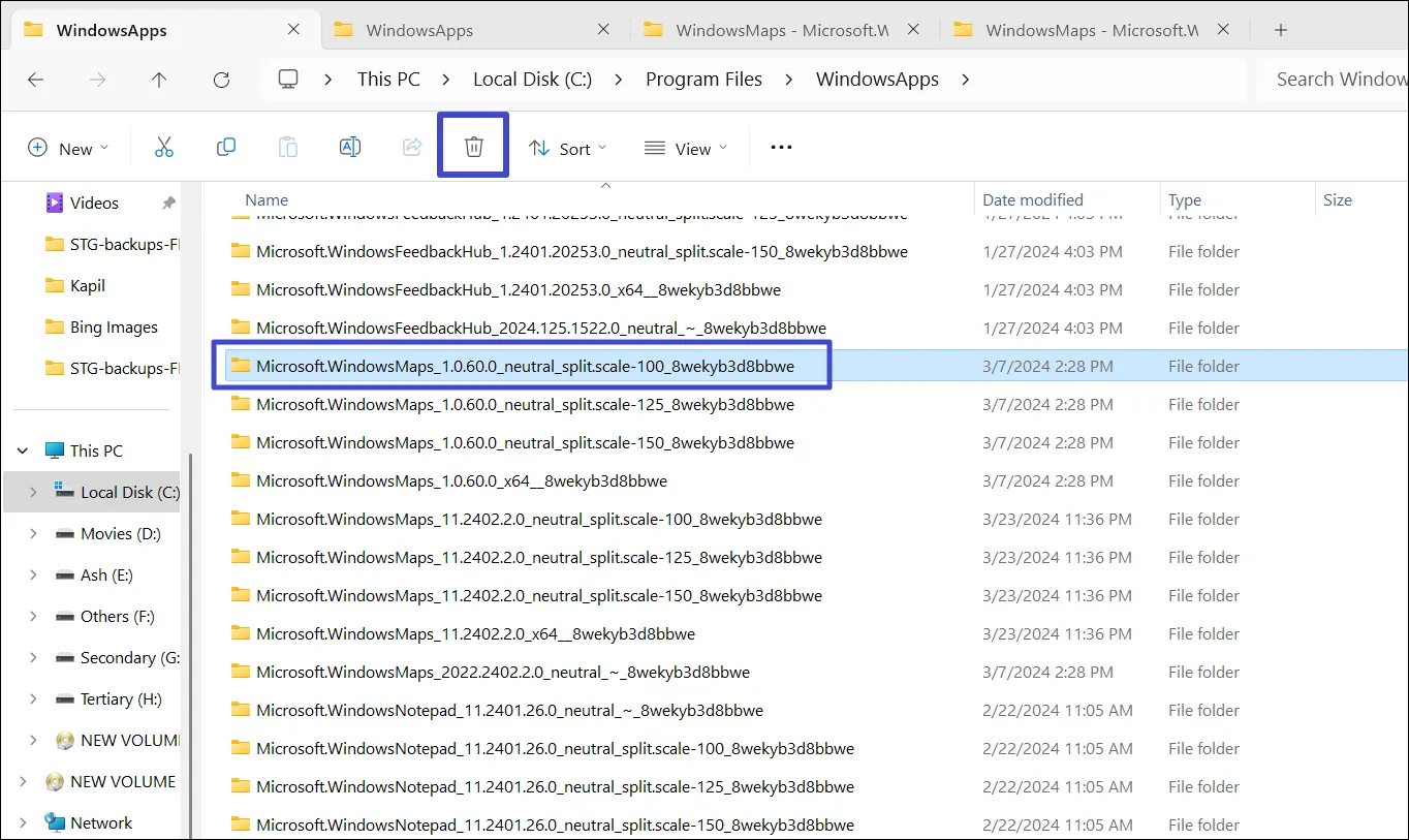 Удалить папку WindowsMaps