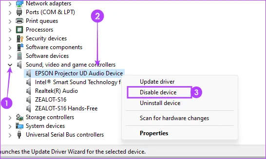 Отключить аудиоустройство в диспетчере устройств