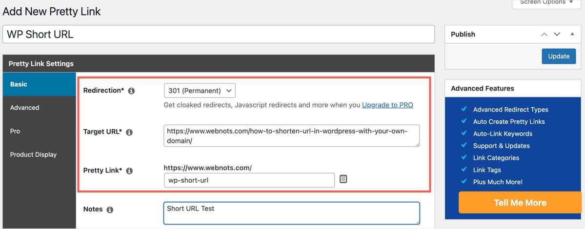 Пример сокращенного URL-адреса