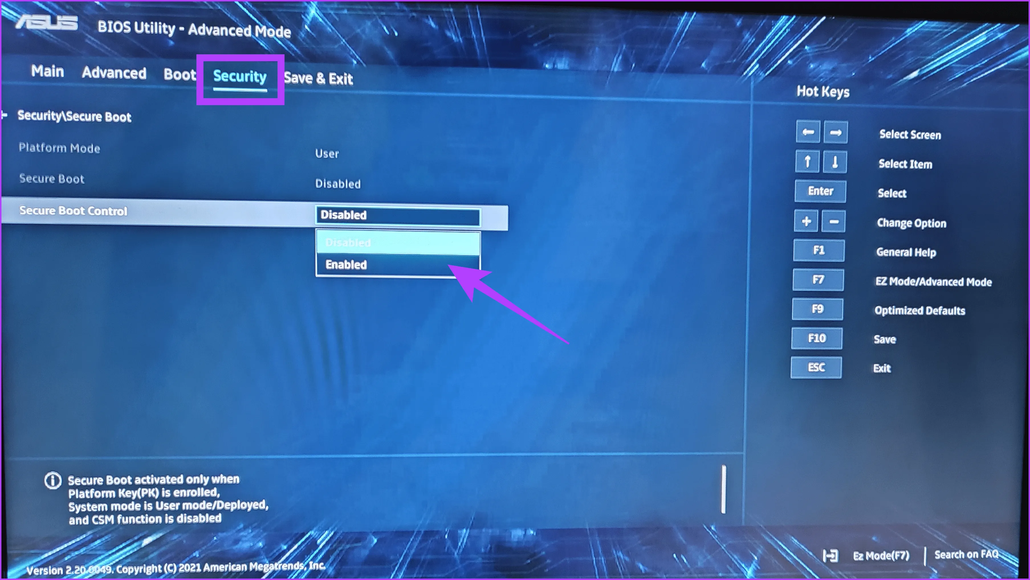 Перейдите в раздел Безопасность. Найдите параметр «Безопасная загрузка» и включите его.