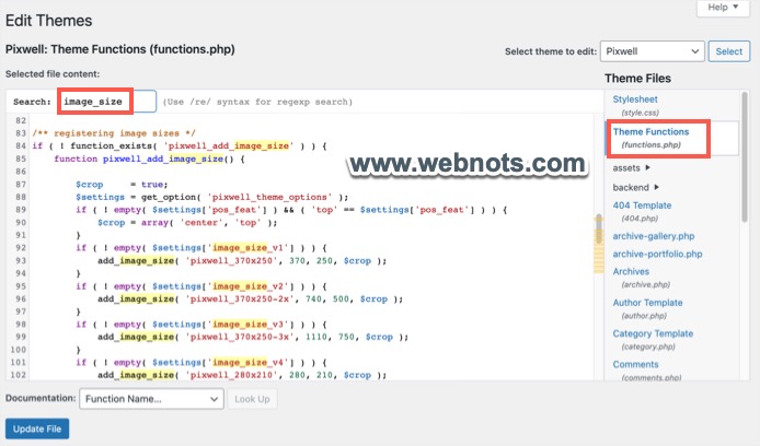 Размеры изображений, зарегистрированные темой WordPress