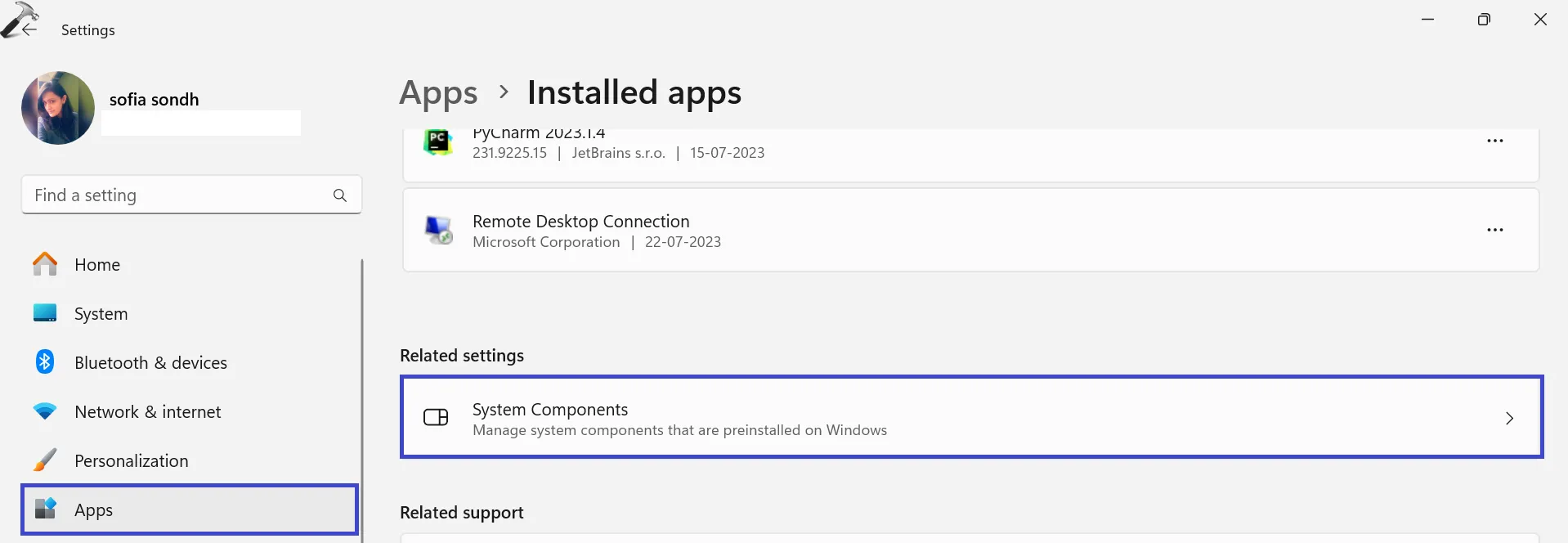 Нажмите на компоненты системы