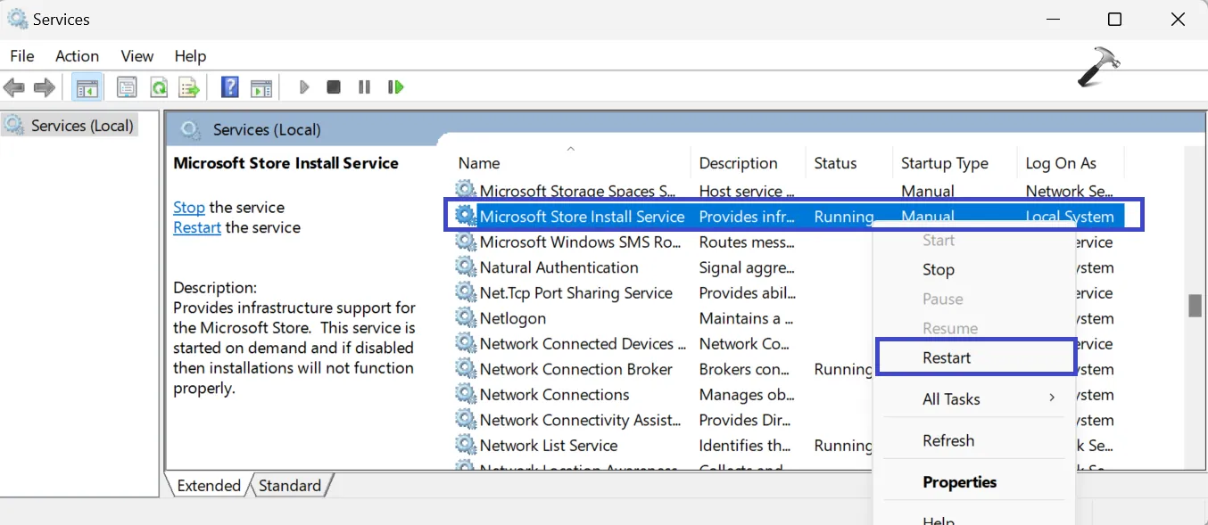 перезапустить службу