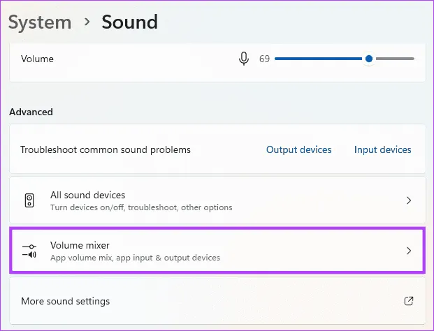 Открытие настроек микшера громкости