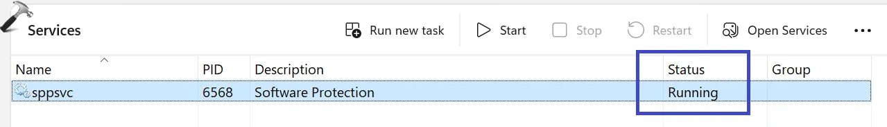 Вы увидите статус «работает»