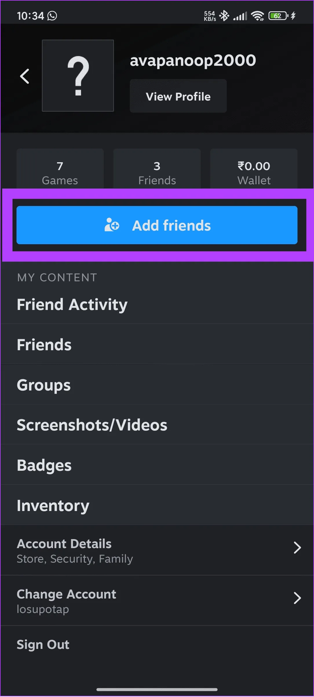 Нажмите «Добавить друзей».