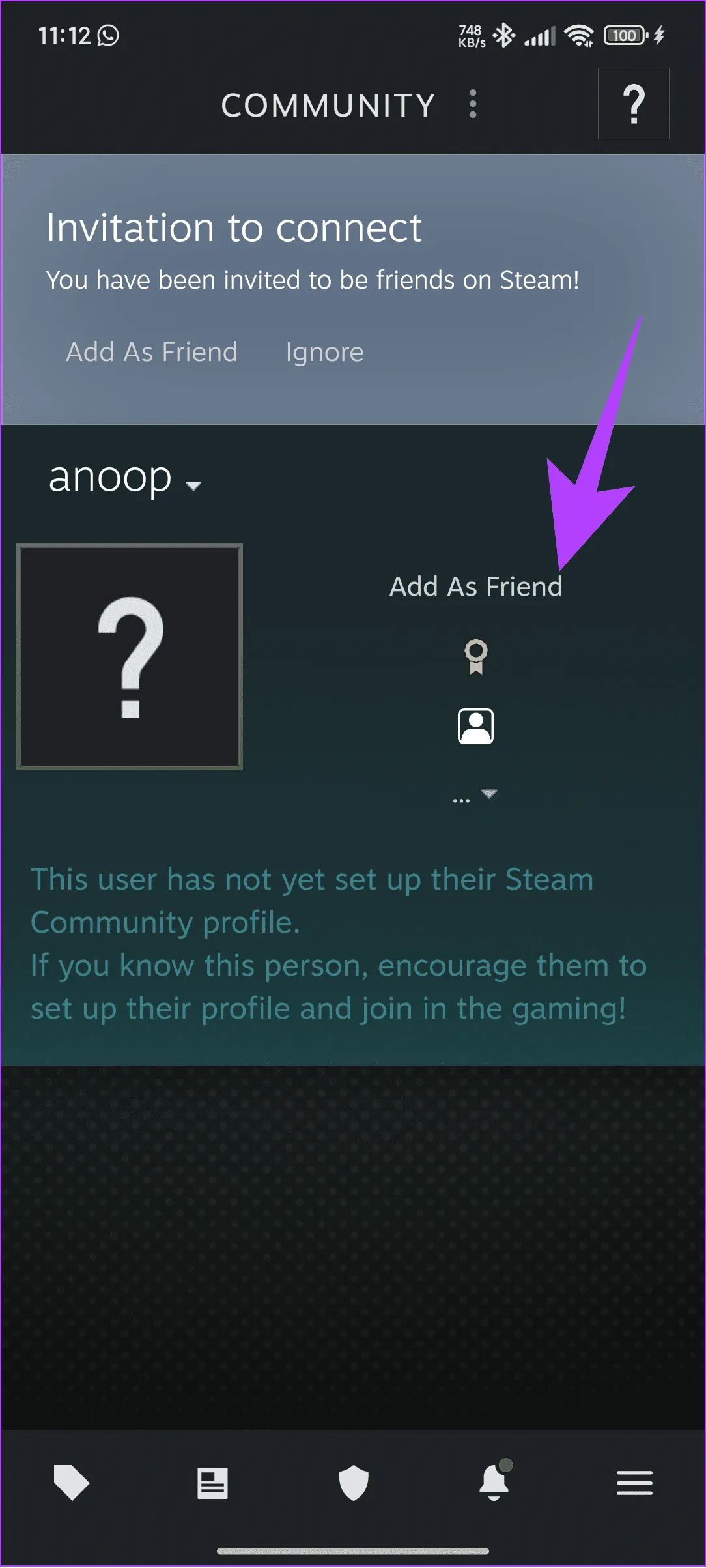 Нажмите «Добавить в друзья 1».