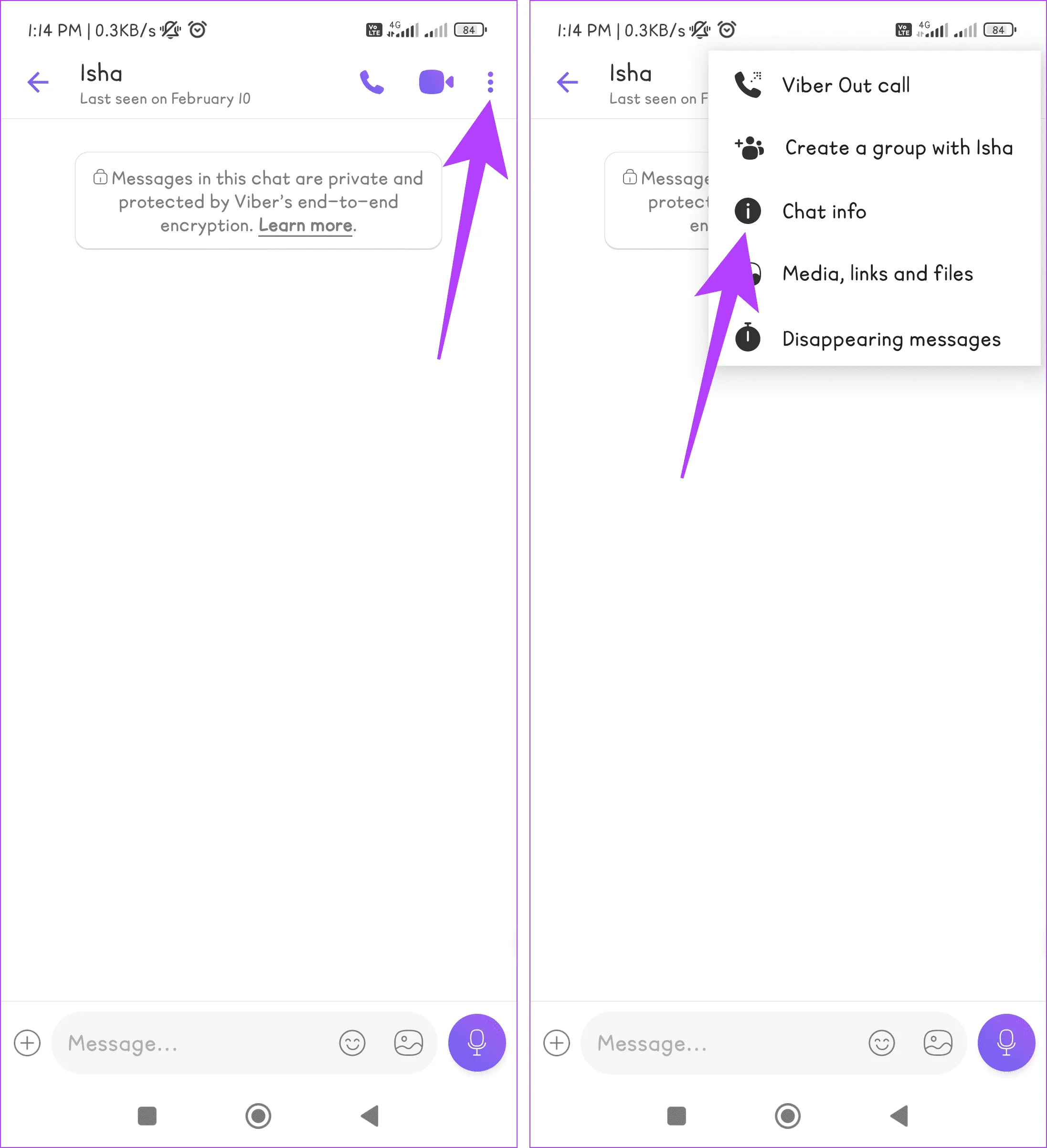 Коснитесь значка с тремя точками и выберите «Информация о чате».