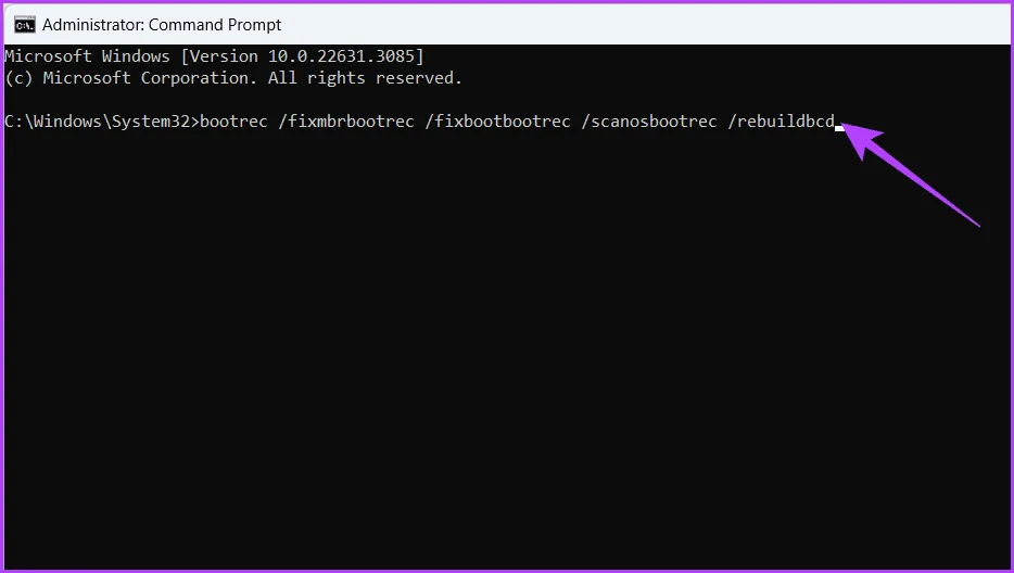 Введите команду восстановления BCD и нажмите Enter.