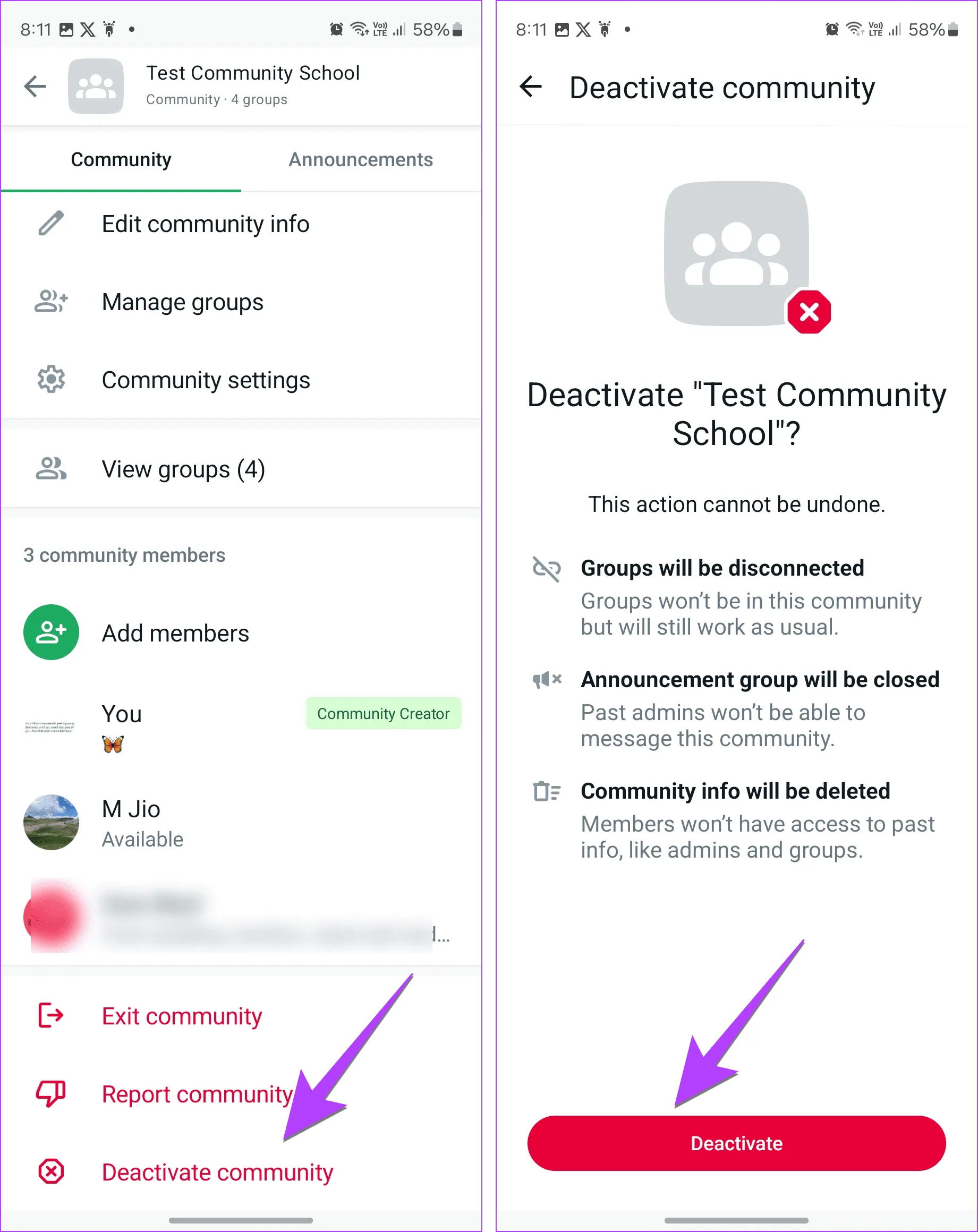 Сообщество WhatsApp удалить и деактивировать