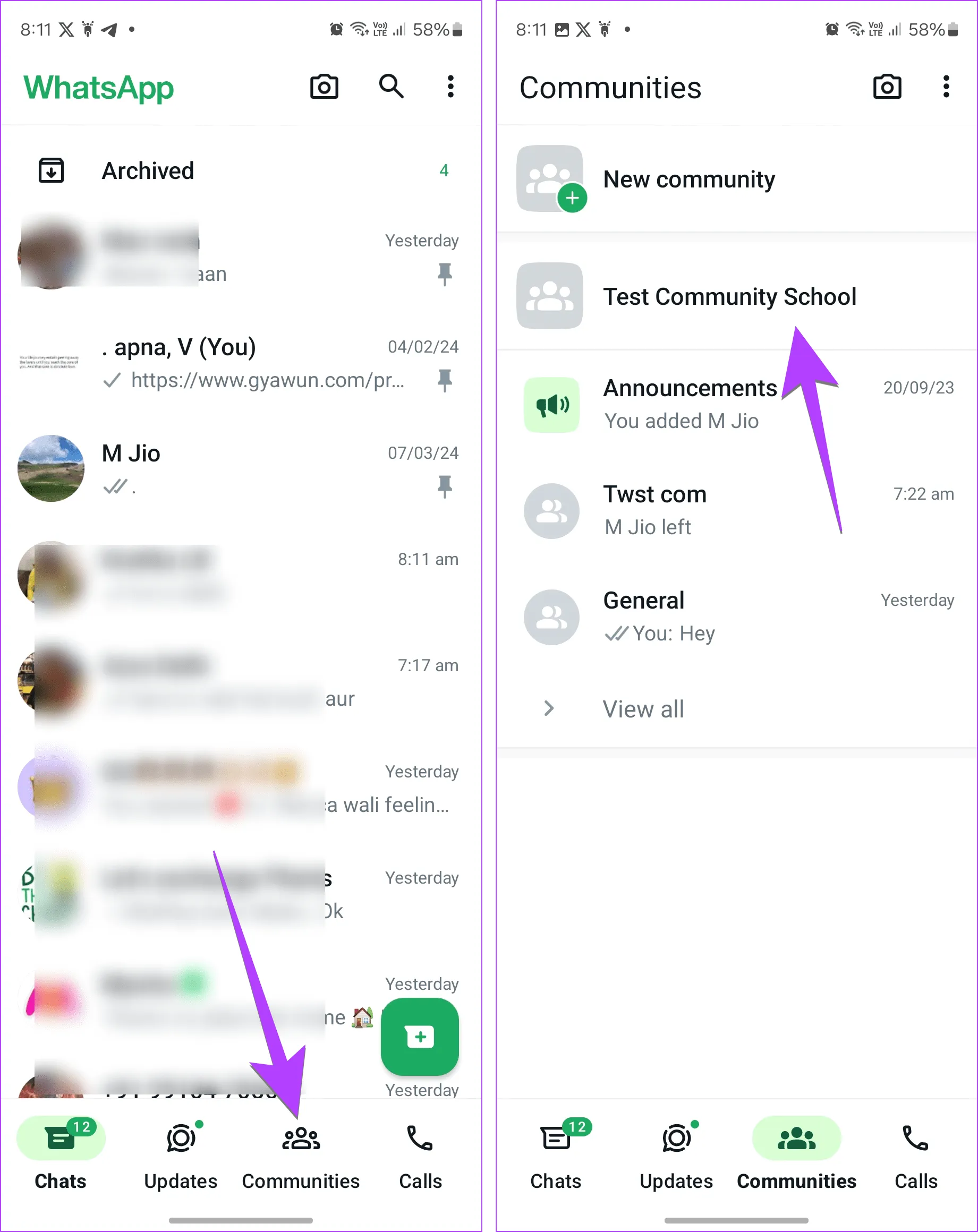 Вкладка «Сообщество WhatsApp»