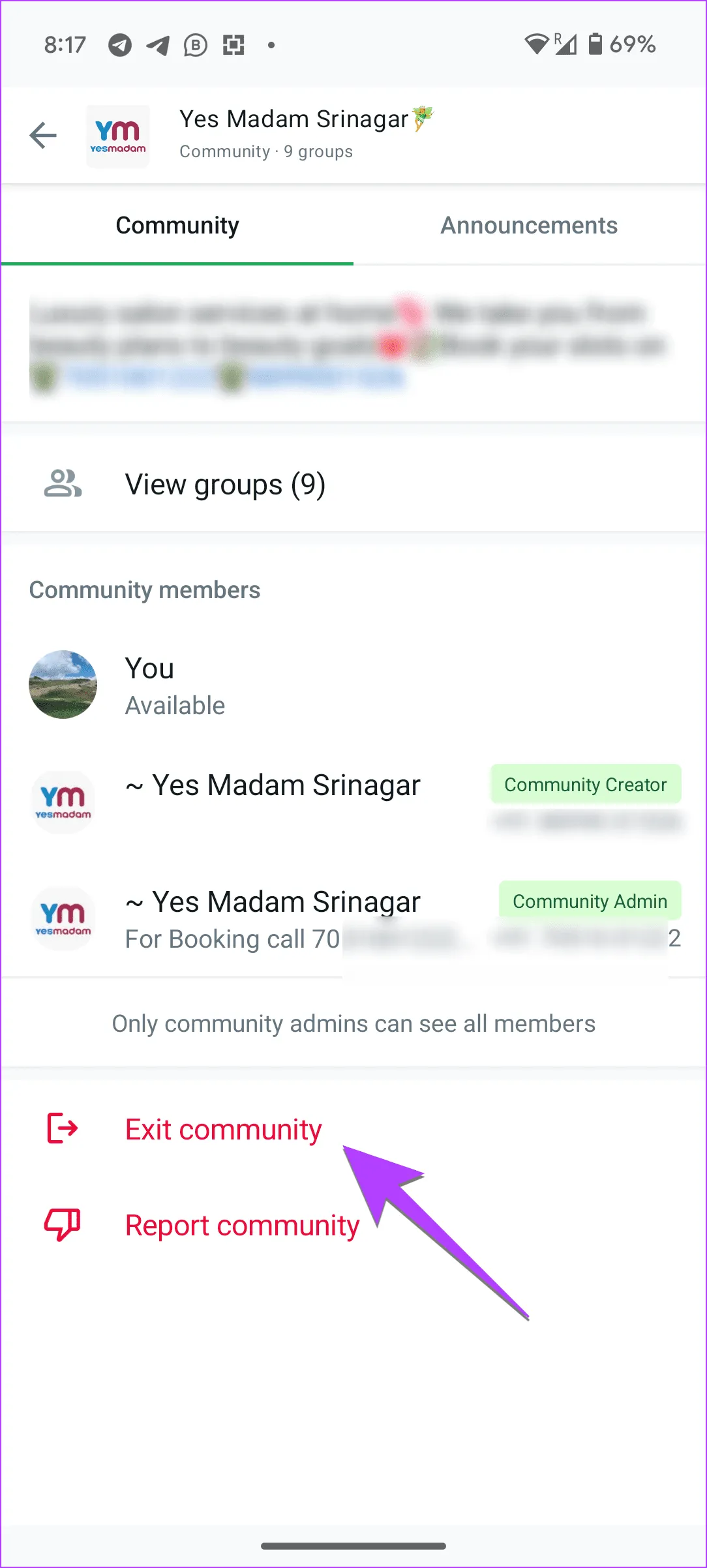 Выход из сообщества WhatsApp