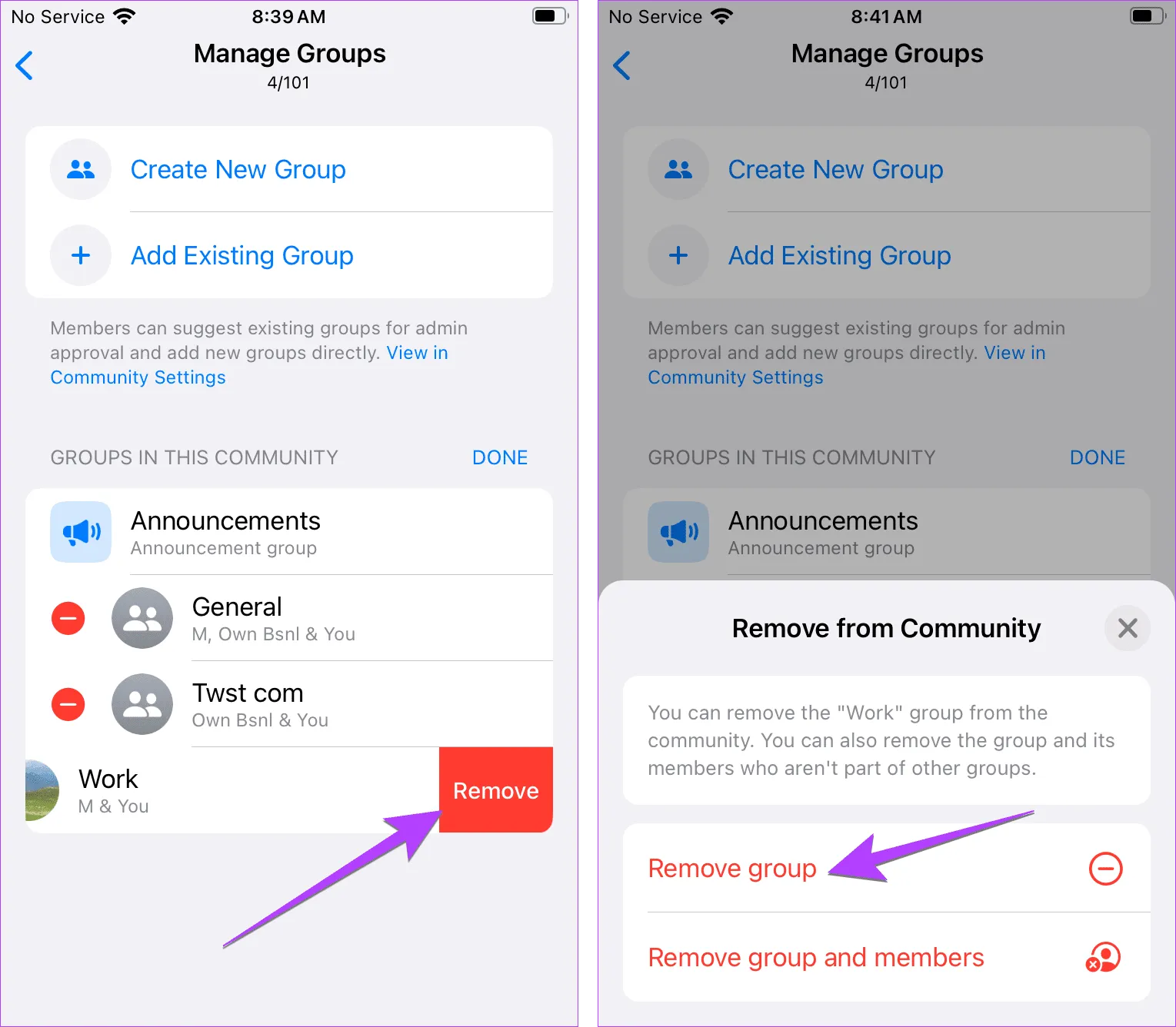 Сообщество WhatsApp iPhone удалить группу подтвердить