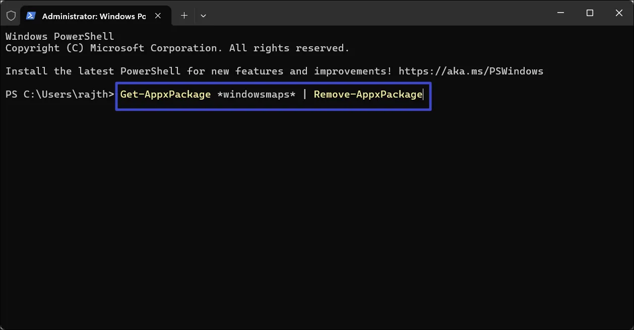 Запустите команду appx