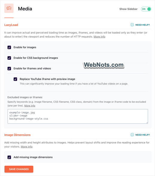 Настройки мультимедиа в WP Rocket