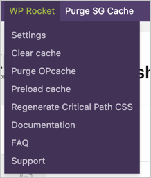 Меню администратора WP Rocket