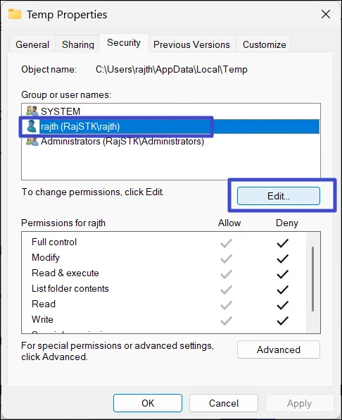 Нажмите Редактировать