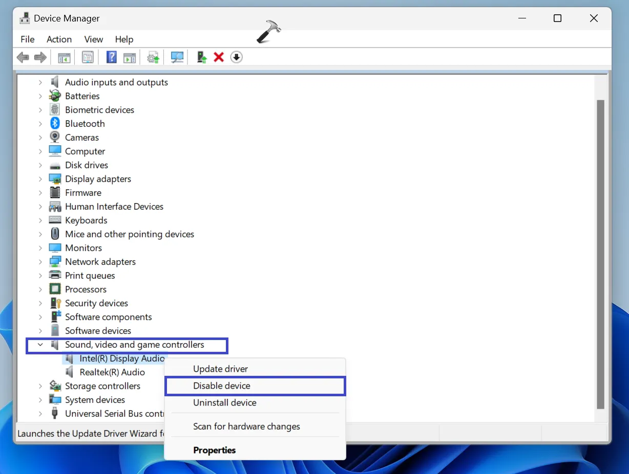 отключить аудиоустройство