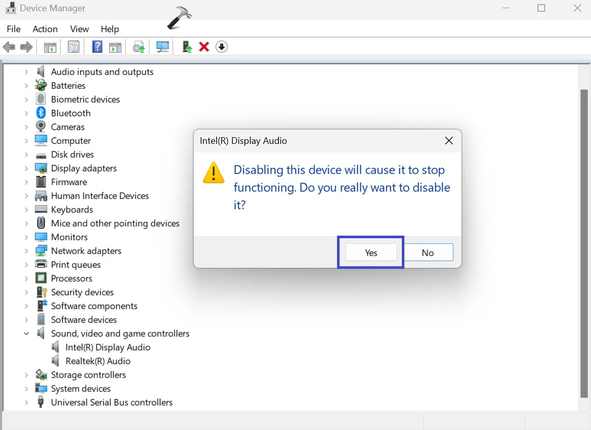 подтвердить отключение аудиоустройства