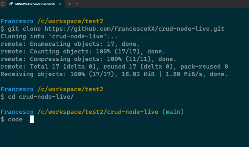 Вид вводимых команд в терминале