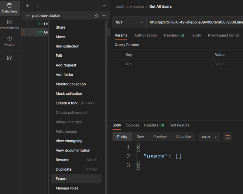 Экспорт коллекции Postman в файл JSON