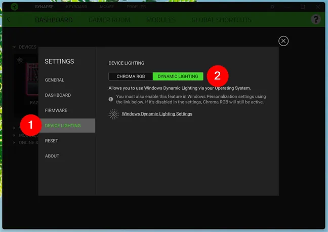 Включите динамическое освещение в Razer Synapse