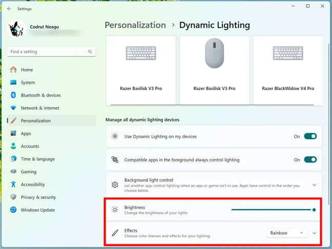 Настройте яркость и выберите эффект освещения