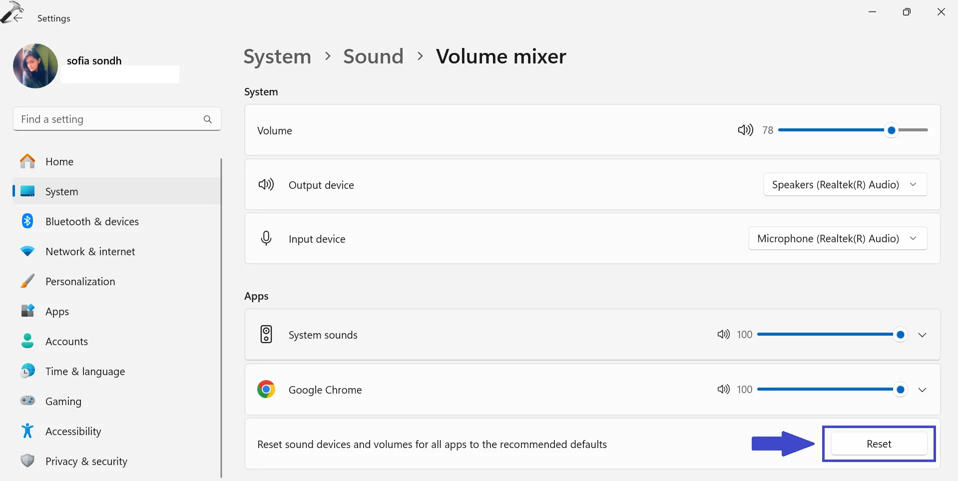 Исправлено: ползунок громкости Windows 11 не работает — нажмите «Сброс».