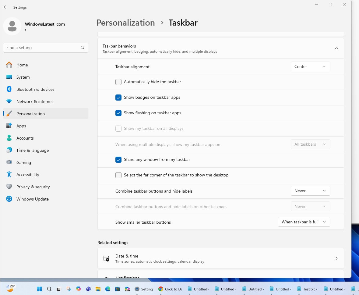 Значки панели задач Windows 11 KB5062553
