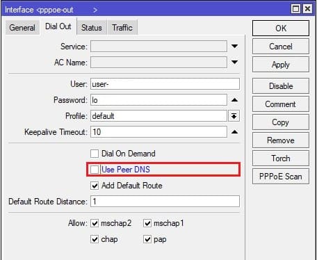 Отключение динамического DNS для PPPOE соединения в MikroTik