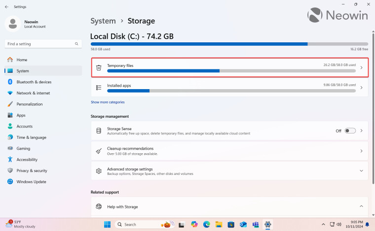Как очистить диск C после установки обновления Windows