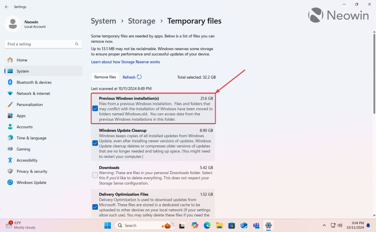 Как очистить диск C после установки обновления Windows