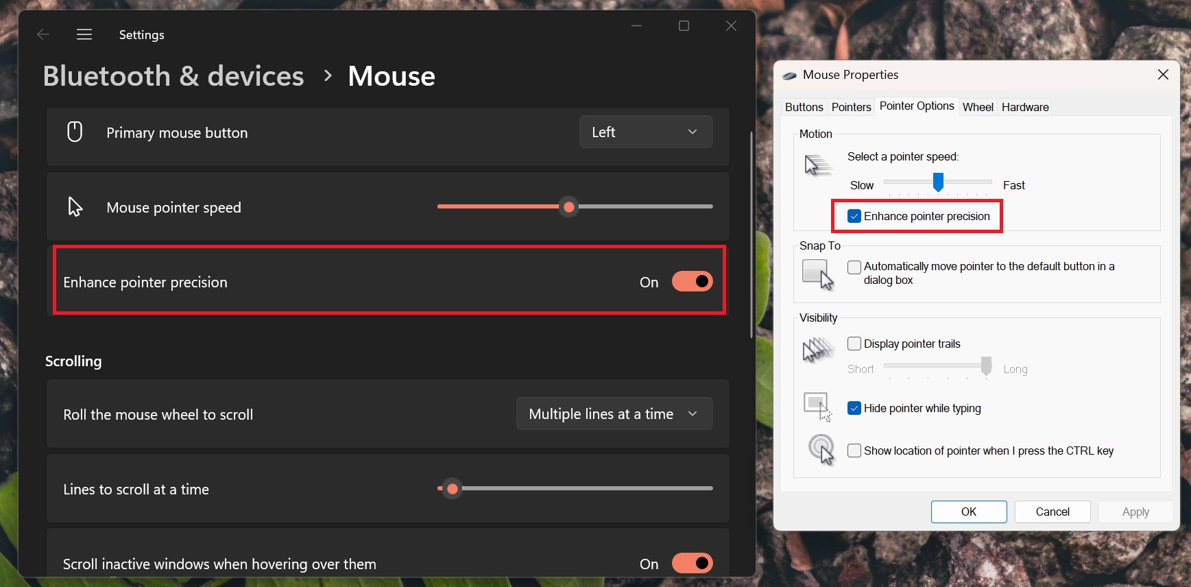 улучшенная точность указателя в настройках windows 11 24h2